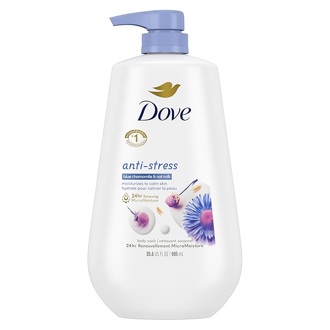 Dove 24hr Lotion Body Wash Anti-Stress, 30.6 oz | Moisturizing body wash with MicroMoisture and a calming blue chamomile & oat milk scent