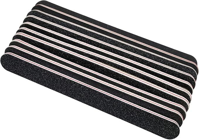 HeeYaa 5 Rows 2 Layers 10 PCS Nail File, Red Tough PP Core, Exquisite Kraft Paper Box, Double Sided 100/180 Grit Black Emery Board Manicure Pedicure Nail Tool