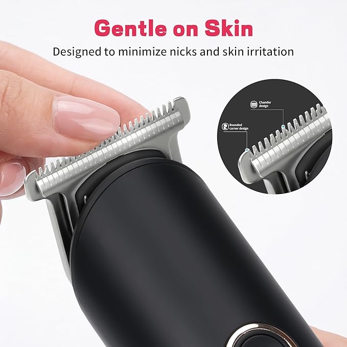 PRITECH Manscape Body Hair Trimmer for Men - Safe Chamfered & Rounded Blade, Cordless Waterproof Wet/Dry Hair Clipper for Men, Electric Shaver for Hair, Beard, Pubic Hair, Chest, Legs & Bikini(Black)