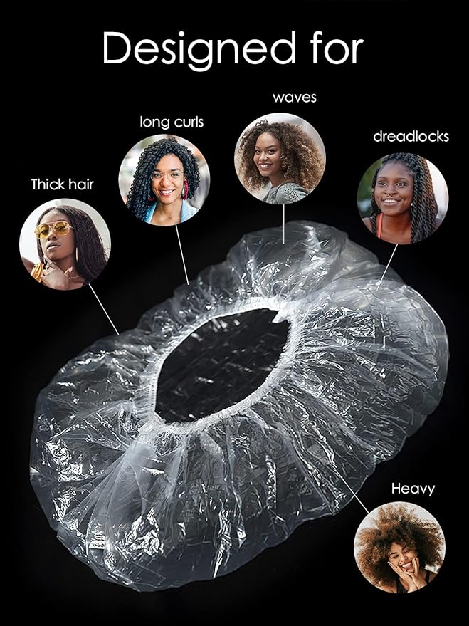 10Pcs XL Oversized Disposable Plastic Shower Cap for Long Braids, Dreadlocks & Locs - Big Plastic Shower Cap for Black Women's Hair Treatment