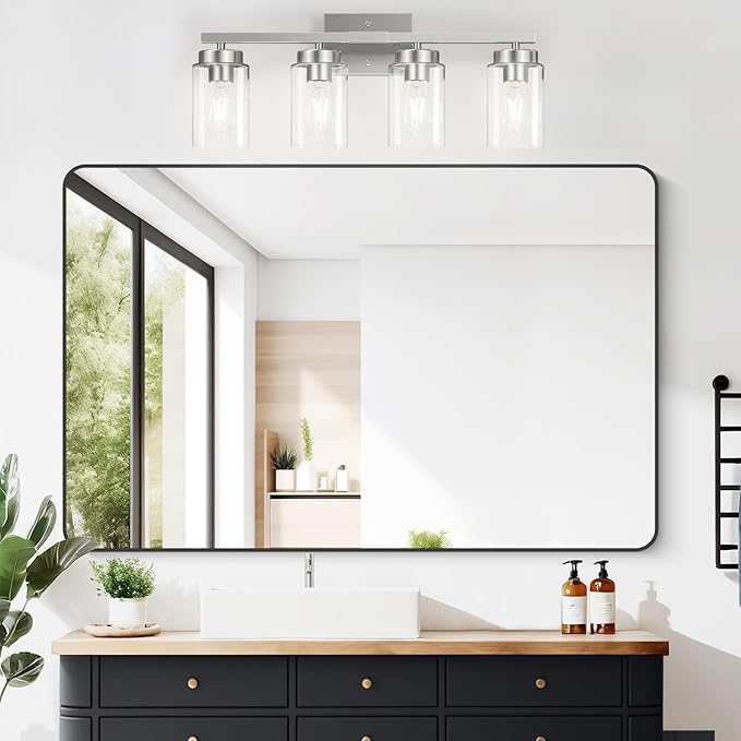 IZORRO Modern Bathroom Light Fixtures, 4 Light Brushed Nickel Vanity Lights, Bathroom Lighting Fixtures Over Mirror with Clear Glass for Living Room Cabinet Bedroom