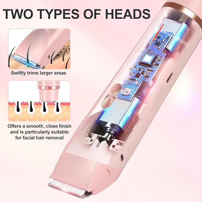 Electric Shaver for Women, 2-in-1 Electric Razor for Womens Legs Underarm Face Pubic Hairs, Rechargeable Razor Body Hair Trimmer Wet & Dry Use