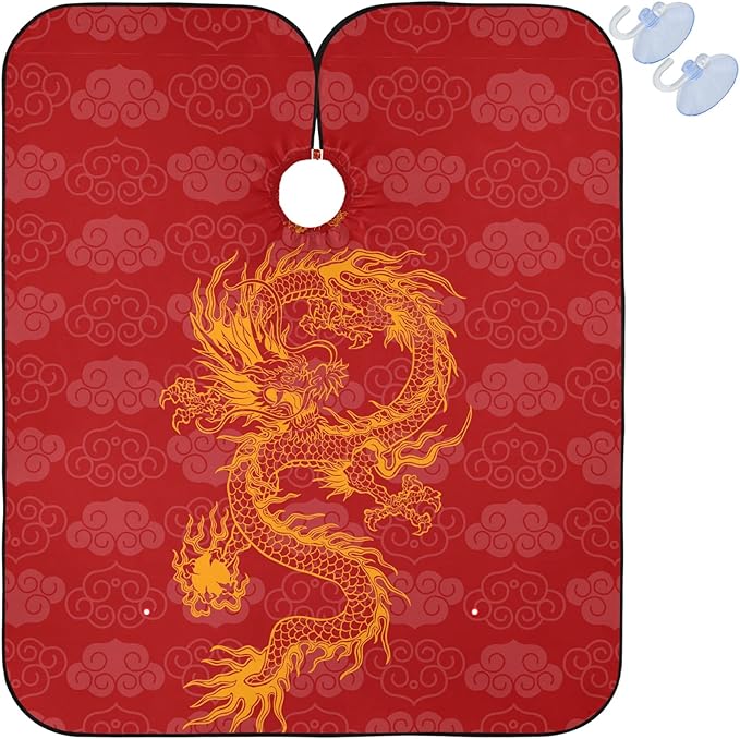 Visesunny Barber Cape - Red Dragon Polyester Hair Cutting Salon Apron Anti-Static Water-Resistant Shaving Cloth Bib