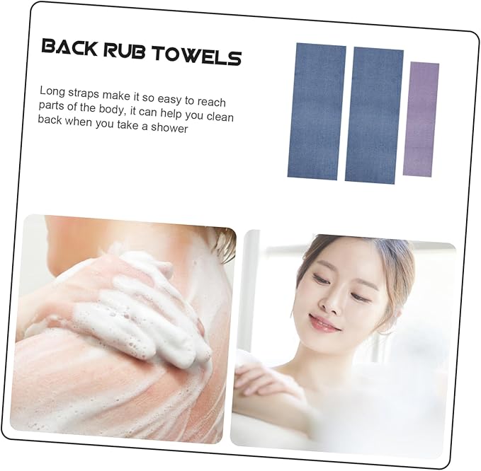 NIYANGLE 3pcs Long-strap Back Rub Towel Exfoliating Mitt for Shower for Body Wash Massage Spa