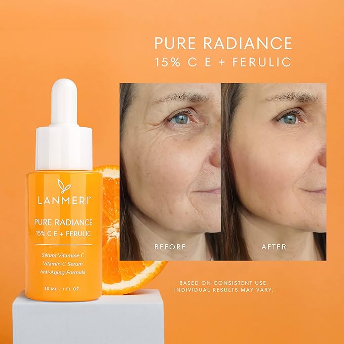 Lanmeri Ceuticals 15% Vitamin C + E + Ferulic Serum: Advanced Antioxidant Defense Formula with 1% Vitamin E & 0.5% Ferulic Acid – High-Stability Vitamin C Serum