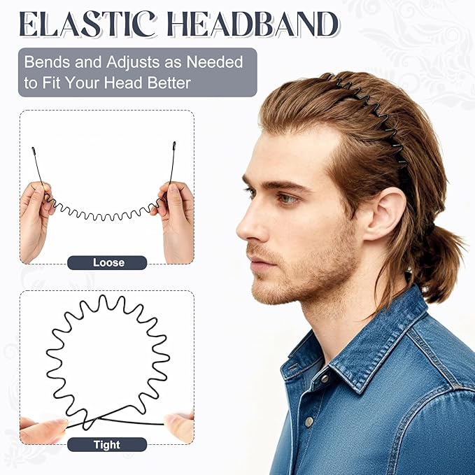 ZASZO 2 Pcs Metal Hair Band, Fashion Wavy Spring Metal Headband for Men & Women, Elastic Non Slip Metals Hairband for Daily Use Outdoor Sports Hair Hoop Hairs Accessories