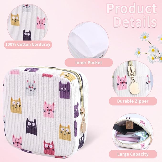 2-Pack Period Bag for Women Girls, Portable Corduroy Sanitary Napkin Storage Bag Period Pouch Small Discreet Menstrual Pouch, Sanitary Pads Period Kits Tampons Holder for First Period
