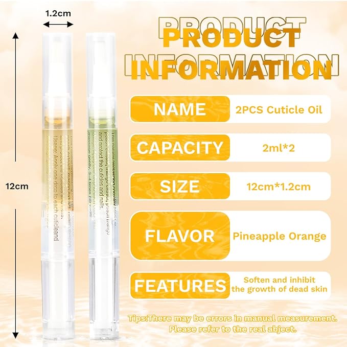 Meschett 2PCS Cuticle Oil Pens for Nail Care, Moisturizing Nail Oil Pen with Soft Brush, Hydrating Cuticle Oil for Dry Nails & Cuticles (Pineapple & Orange Flavor)