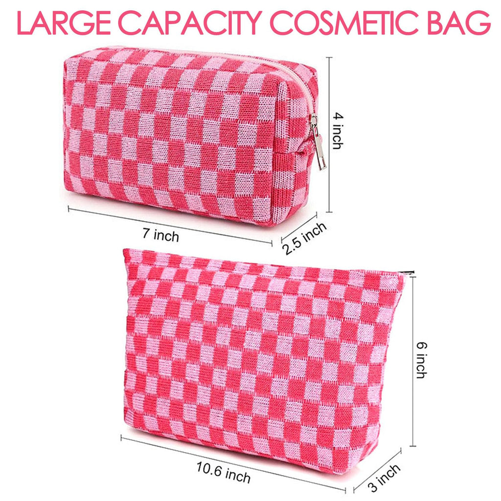 Travel Makeup Bag, Checkered Cosmetic Bag Make Up Organizer Case for Women, Small Toiletry Bag Skincare Pouch for Toiletries Accessories Brushes, 2PCS