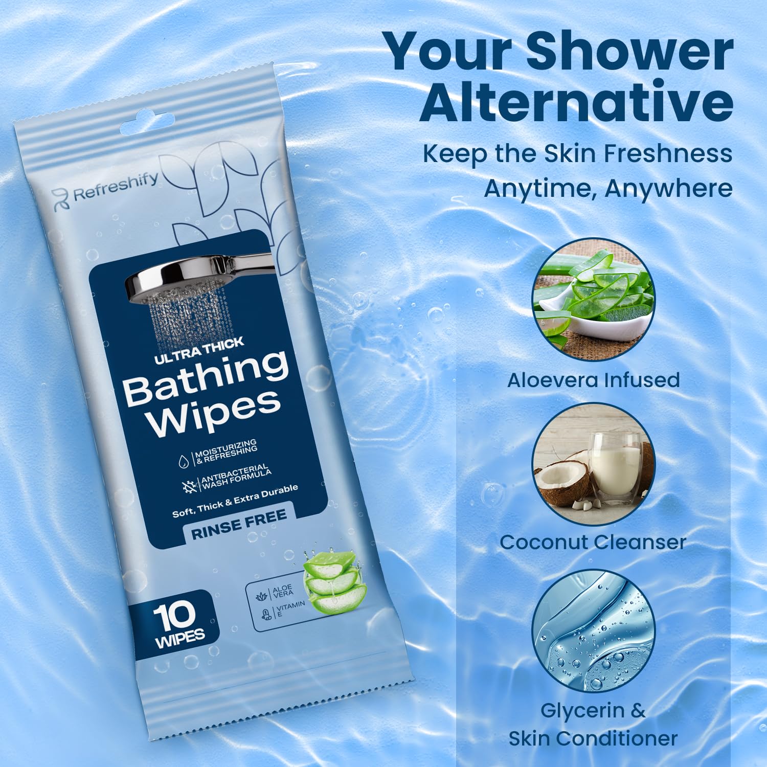 Ultra Thick Shower & Bathing Wipes | Shower & Bath Alternative | Body Wipes for Adults Bathing No Rinse | Microwavable with Aloe & Vitamin E | 20 Packs - 200