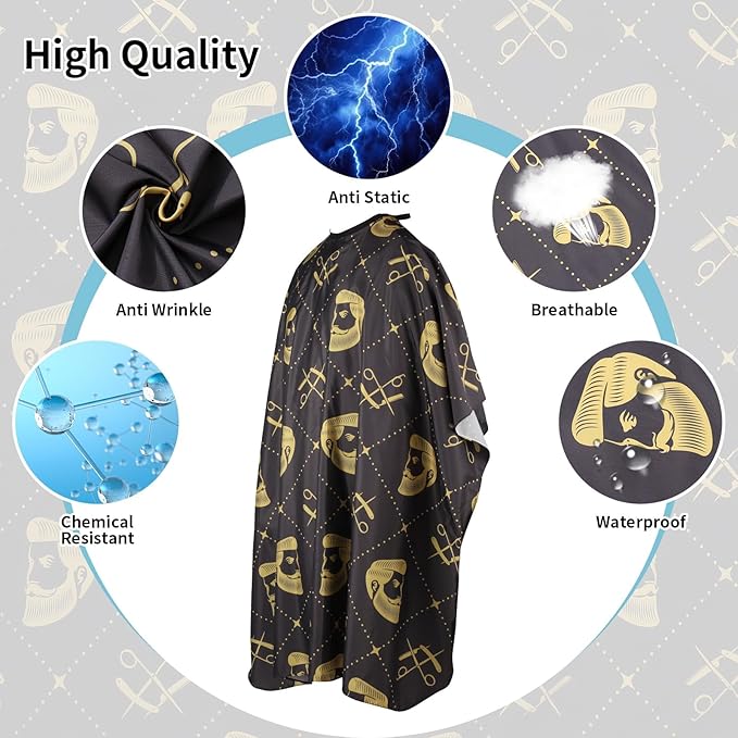 YELEGI Professional Hair Cutting Cape(2Pcs), Salon Barber Cape with Adjustable Snap Closure, Waterproof Hair Dye Color Cape Hair dressing stylist apron (Hair Cutting Scissors and Men)