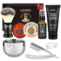 LEPONIX Shaving Kit for Men with Straight Razor Shaving Brush and Bowl