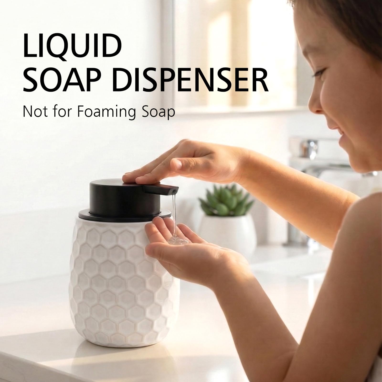 Soap Dispenser, 12 OZ Ceramic Liquid White Hand Soap Dispenser with Honeycomb Design for Kitchen or Bathroom, Refillable Dish Lotion Dispenser, ANTIS'S HOME