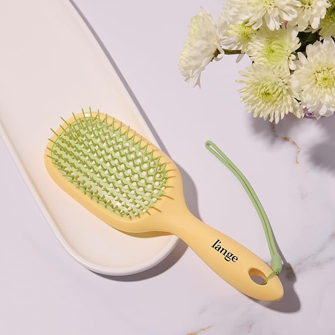 L'ANGE HAIR Detangling Vented Brush | Flexible Bristles for Wet or Dry Hair | Gentle Glide to Reduce Breakage | Ergonomic Shower Brush | Great for All Hair Types & Sensitive Scalps (Yellow)