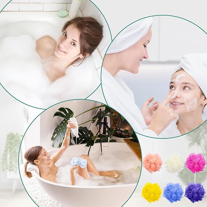 Sunnyray 100 Pcs Bath Loofahs Bulk,Mesh Bath Sponges for Women, 6 Colors