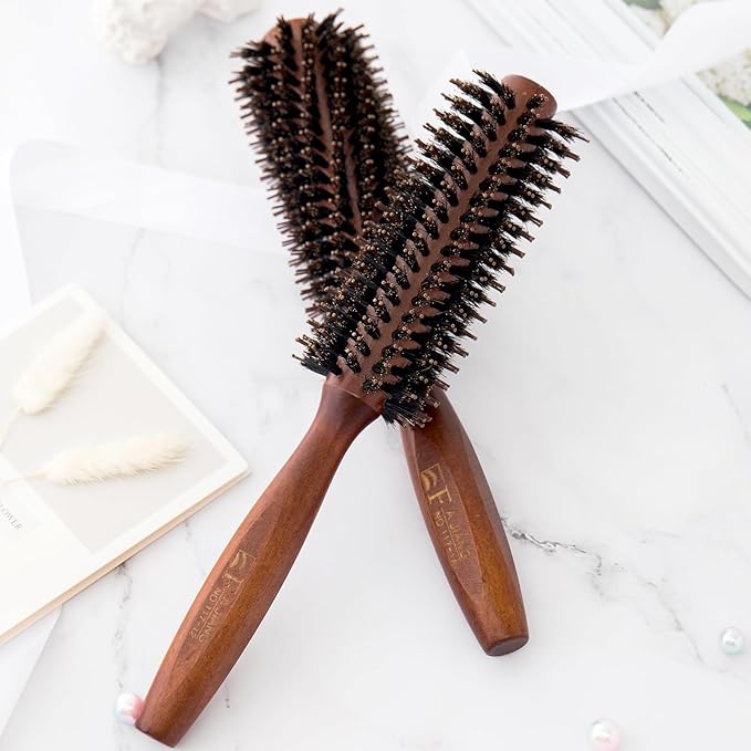 Boar Bristle Round Hair Brush Set with Nylon Pin for Style Curl 2Pack