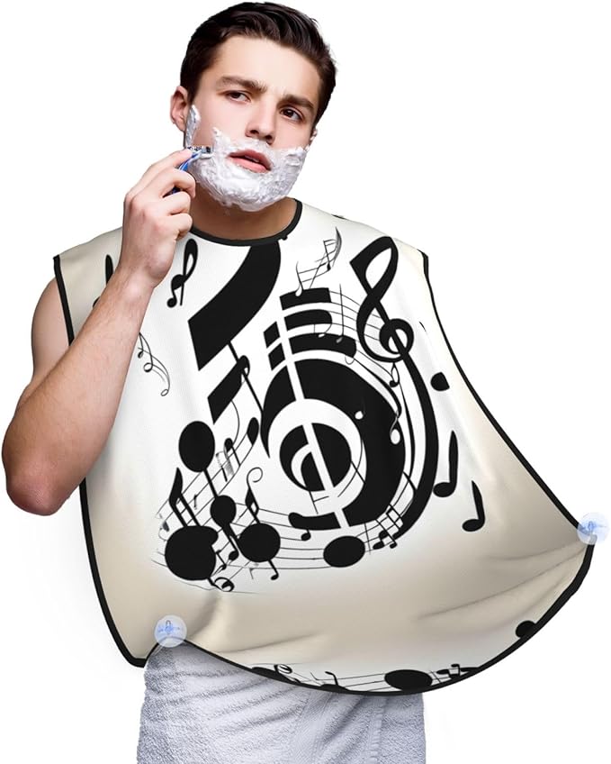 NOUZU Music Note Print Beard Bib Apron For Men, Beard Hair Catcher For Men Shaving Trimming,Beard Cape Cloth, Black