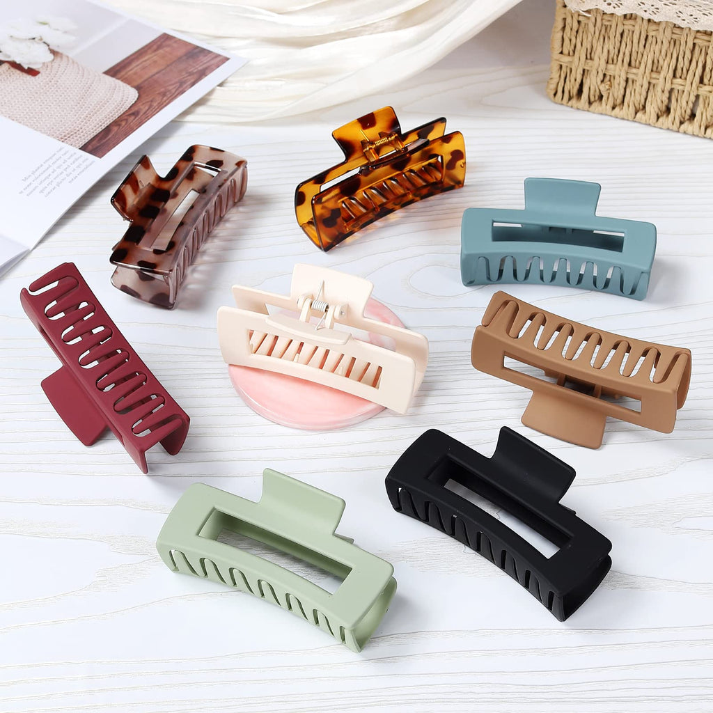 Mandydov 8 Pcs Large Hair Claw Clips 4.1 Inch Non-slip Big Square Matte Claws Leopard Print for Women, Strong Hold Banana Clips for Thick Thin Hair