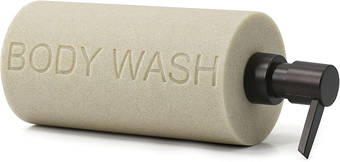 Indecor Home Resin Tan Sandstone Body Wash Engraved Bottle Refillable Pump Dispenser, Durable Waterproof Resin Construction for Bath, Shower - Tan Sandstone, ORB Pump