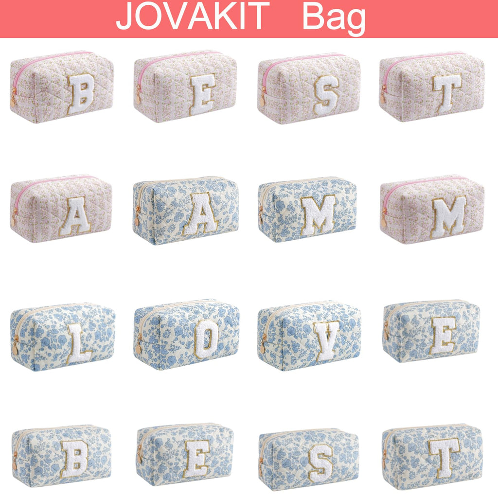 JOVAKIT Alphabet Makeup Bag Cosmetic Bag for Women, Christmas Gifts for Girls Age 6-18, Floral Flowers Coquette Travel Toiletry Zipper Make Up Pouch Organizer Trendy Stuff (Pink Floral N)