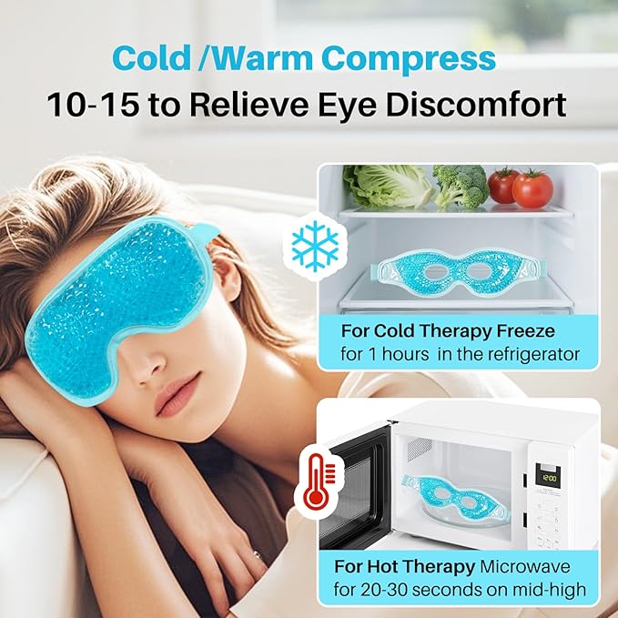 Permotary Cooling Eye Mask with Gel Bead 2 Pack Gel Eye Mask Cold Eye Mask for Relaxtion,Puffy Eyes Reusable Cold & Warm Compress for Puffiness,Dry Eyes,Headaches,Migraines,Stress Relief,Post Surgery