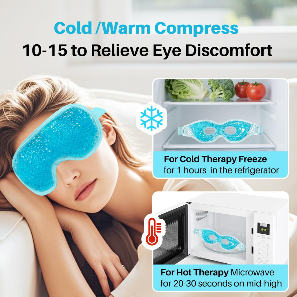 Permotary Cooling Eye Mask with Gel Bead 2 Pack Gel Eye Mask Cold Eye Mask for Relaxtion,Puffy Eyes Reusable Cold & Warm Compress for Puffiness,Dry Eyes,Headaches,Migraines,Stress Relief,Post Surgery