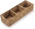 Wicker Bathroom Basket with 3 Compartments, Water Hyacinth Toilet Tank Basket, Woven Storage Box for Bathroom Organizer (14.6 x 4.7 x 3.1 inch)
