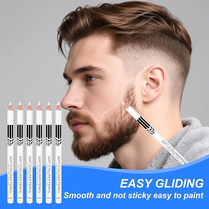 BOHUIZ 12Pcs White Barber Pencil with 2 Sharpener, Magic Hairline Pencils for Lineup Beard Shaping Beard Guide Pen Barber Chalk for Beards Hair Makeup Design for Men