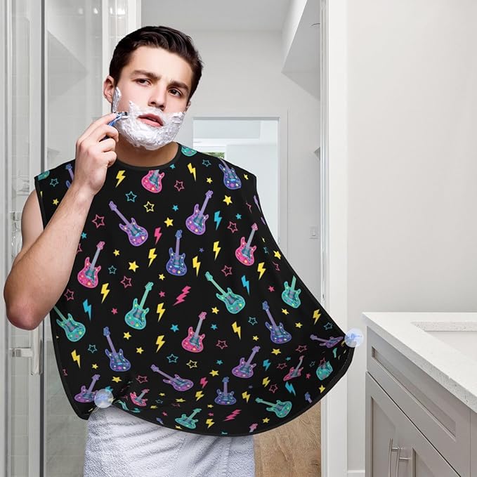 Beard Apron Hair Catcher, Trippy Electric Guitars Shave Bib, Waterproof Non-Stick Shaving Bib, Trimming Grooming Tool for Dad Men Anniversary