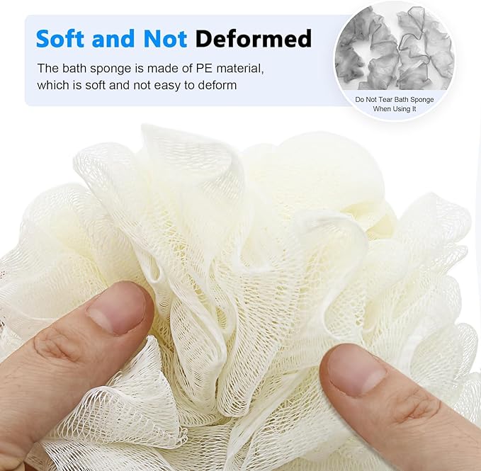 FORENEE White Loofah on a Stick, PE Mesh Back Scrubber with Wood Handle