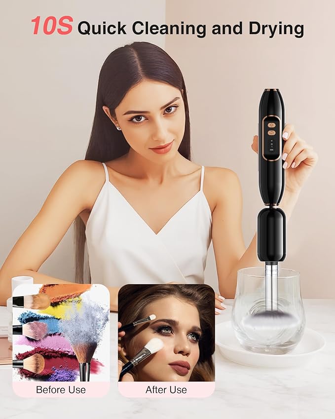 2-in-1 Nail Drill Electric Nail File with Makeup Brush Cleaner Machine (No Bowl), 1500 mAh Battery, Ultra Low Noise, Portable and Rechargeable for Travel & Home