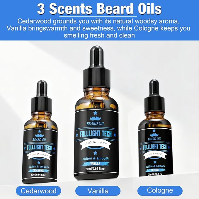 Dad Gifts for Fathers Day,Beard Kit Includes 3-Scent Beard Oil,Vanilla Beard Shampoo & Balm, Brush, Comb,Scissors,Beard Care & Grooming Men Christmas Stocking Stuffers Gifts for Men Him Dad Boyfriend