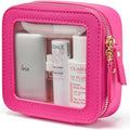 Popvibe Mini Makeup Bag Clear Small Travel Cosmetic Case Leather Cute Hot Pink Pouch for Purse Organizer Make Up Bag for Women Car Toiletry Bag with Zipper for School