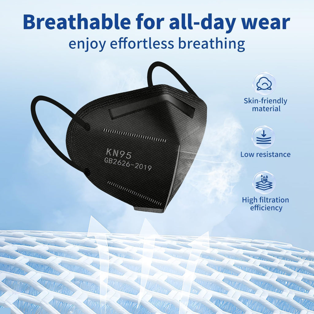 Hotodeal KN95 Face Masks 40Pcs, 5-Ply Breathable KN95 Mask for Adult, Black