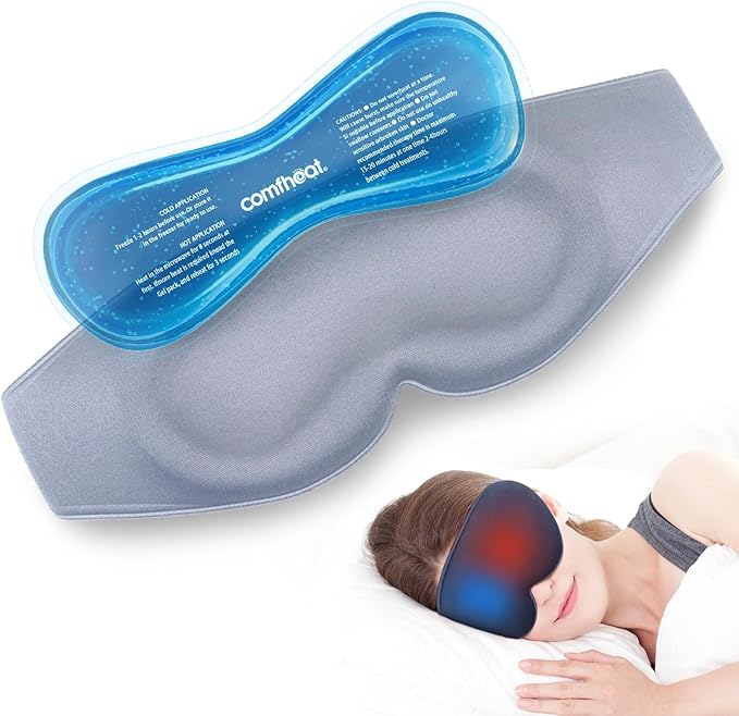 Comfheat 3D Cooling Sleep Mask Blackout Gel Eye Mask for Cold Hot Compress, Cooling Weighted Eye Mask for Sleeping, Zero Eye Pressure, Ice Cold Pack, Cold Compress for Puffy Eyes