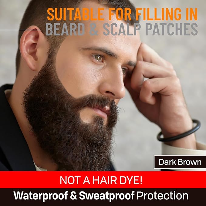 Beard Pen Filler for Men - Barber Styling Grooming Pencil, Waterproof & Sweat Proof, Long Lasting, Natural Finish, Cover Beard & Scalp Patches, Dark Brown, 5 Pack