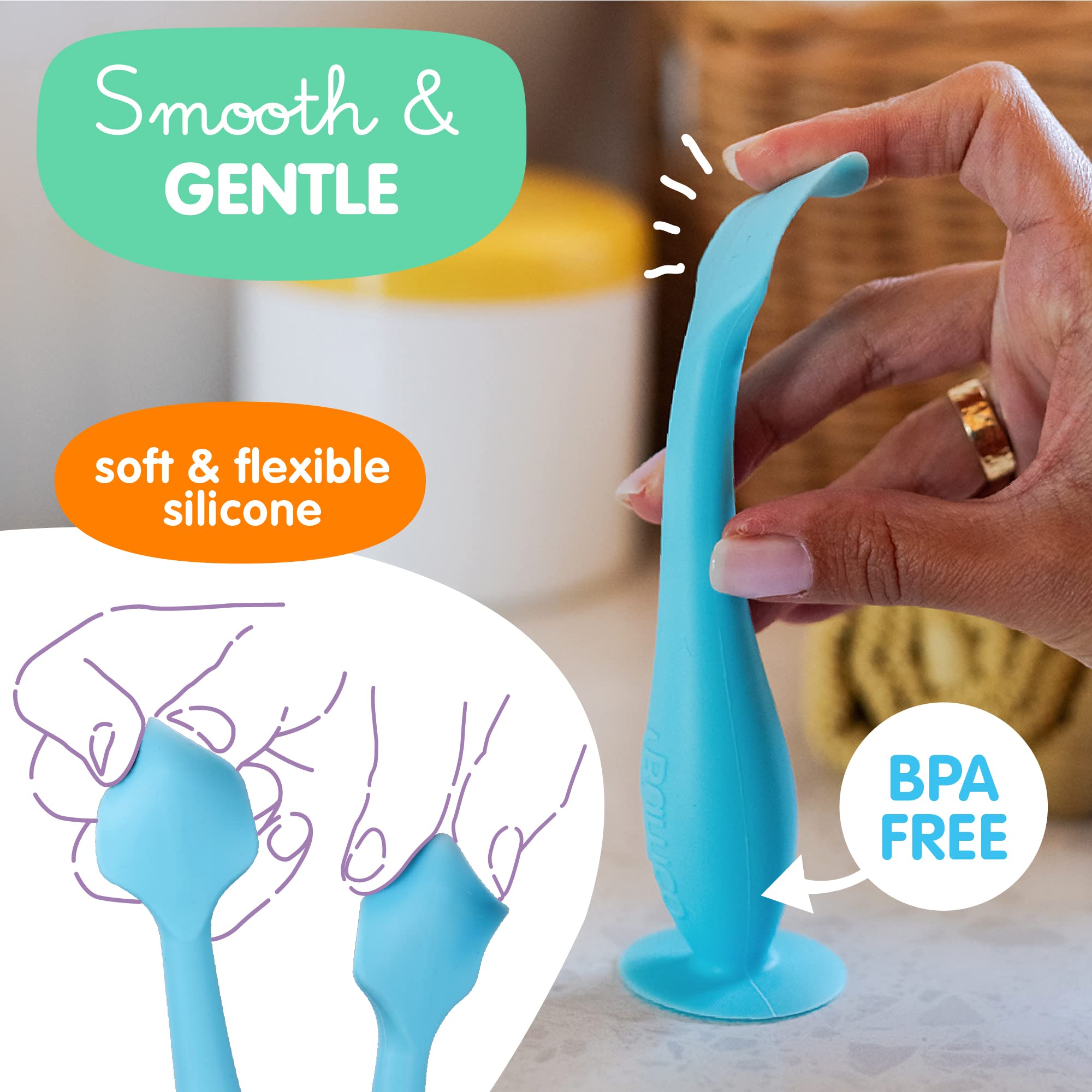 Bumco Baby Bum Brush - Flexible Diaper Cream Spatula Applicator (Blue)