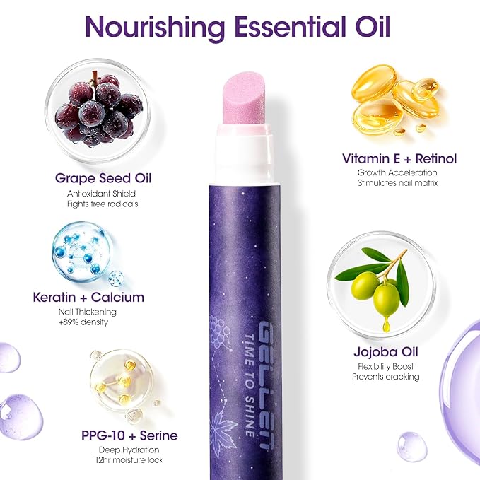 Gellen 4-in-1 Cuticle Pusher Pen with Micro-Dosing Oil, Cuticle Remover & Cuticle Oil Pen for Softening & Hydrating Nails, Ceramic Nail Pusher Tool for Exfoliation, Home Salon Manicure Cuticle Pen