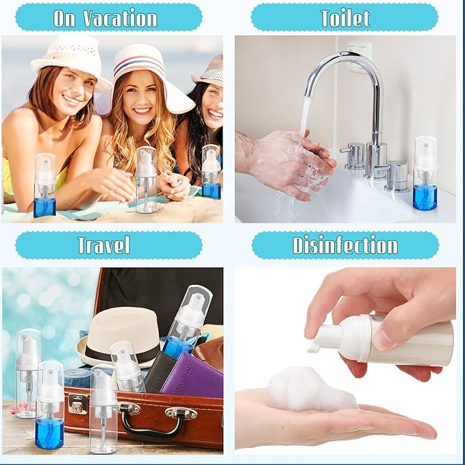 24 Pcs Foam Pump Bottles 1 Oz/ 30 ml Plastic Mini Empty Dispenser Travel Soap Foaming Bottles for Refillable Hand Sanitizer Lash Shampoo(Clear)