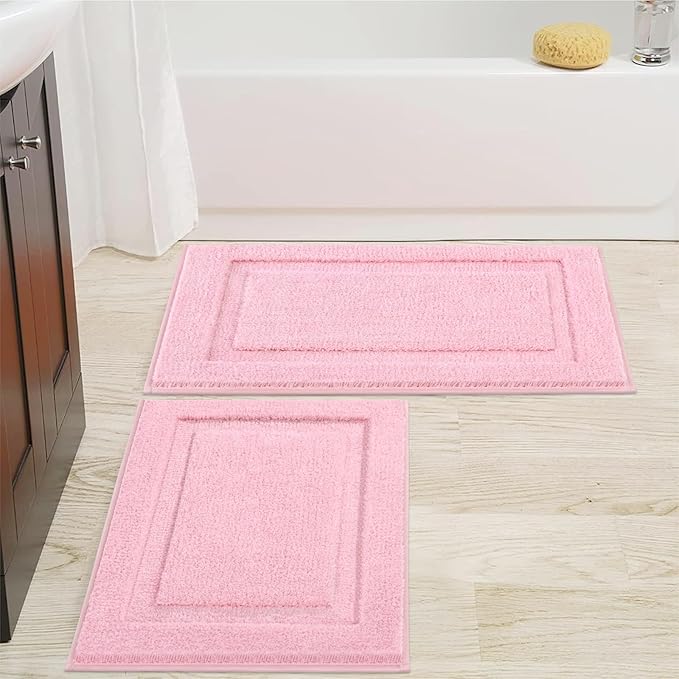 SHACOS Pink Bathroom Rugs Sets 2 Piece 20x32 inch, Non Slip Washable Bath Rugs Microfiber Bath Mat, Soft Fluffy Absorbent Carpet for Bathroom Floor Shower Tub