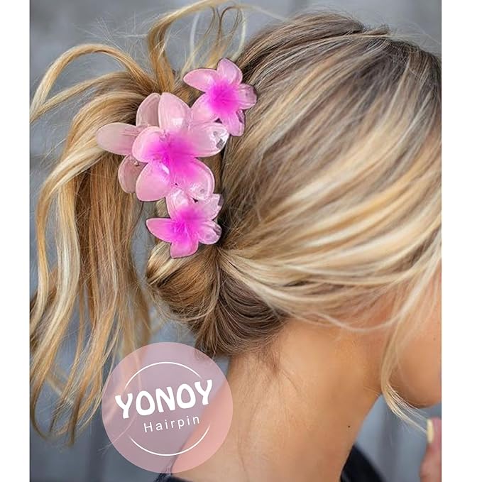 YONOY 6Pcs Flower Hair Clips for Women,Non-Slip Flower Hair Clips for Women,Hawaiian Hair Flower Clip Large Plumeria Banana Cute Clip Beach Hair Accessories (Pearlescent gradient color)