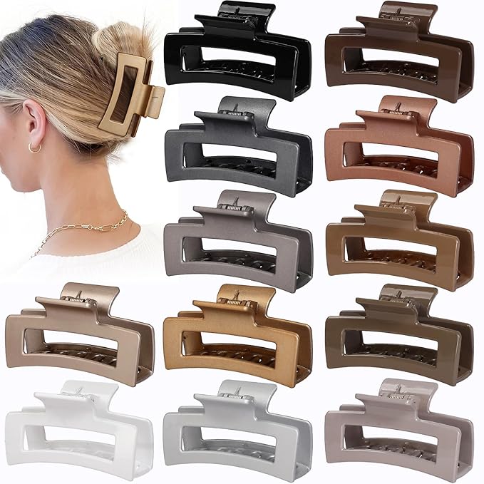 Sisiaipu 3.5 Inch Medium Hair Claw Clips 12 Pcs Square Claw for Thick and Thin Hair Rectangular Rectangle Hair Clips Jaw Clips Bulk Hair Accessories for women and Girls (Gold)