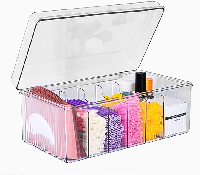Lash Extension Organizer and Storage, Lash Cart Organizer for Lash Techs, Eyelash Extension Supplies Organizer Storage Box, Acrylic Lashes Supplies Container, Eyelash Beauty Organizer with Lid Clear