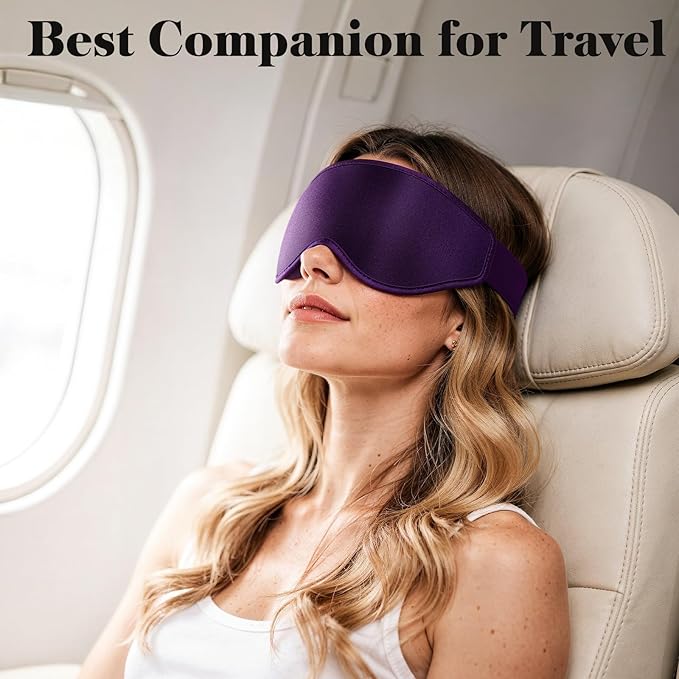 Fygrip 3D Eye Mask Sleep Mask for Men & Women, 100% Pressure-Free & Light Block-Out Eye Mask for Sleep with Easy Adjustable Strap, Night Eye Cover for Travel, Purple