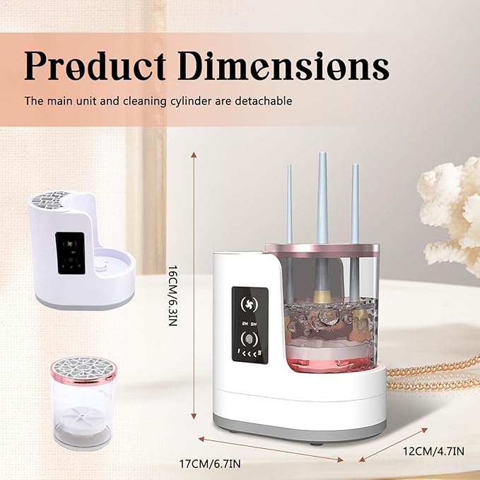 3-in-1 Electric Makeup Brush Cleaner Machine, Automatic Make Up Brushes Dryer, Portable Cosmetic Brushes Cleaner Tool for All Size Beauty Makeup Brush