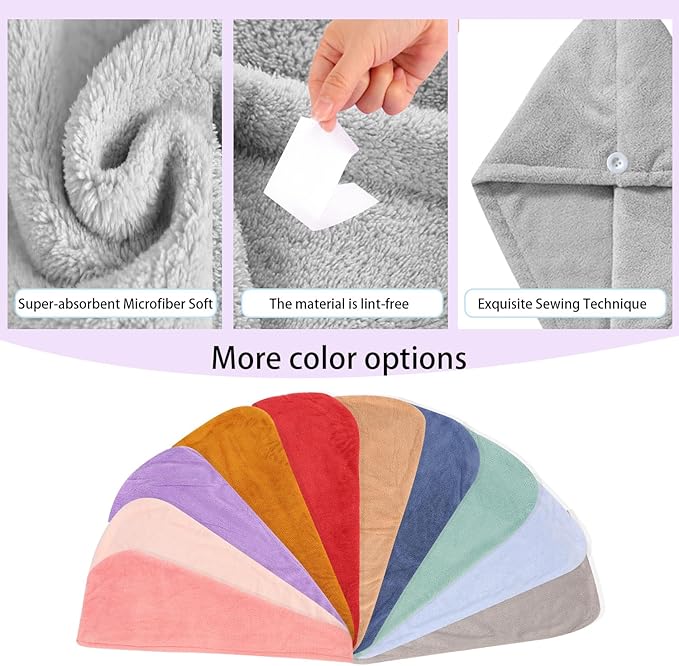 Microfiber Hair Drying Towel Wrap for Women, Hair Turbans Towel for Wet Hair,turbie Twist Hair Towels(The Color of the Picture is for Reference only) (Gray,Brown)