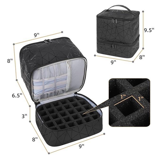 AGX Bravo Nail Polish Storage Organizer Double Layer Gel Nail Polish Bag for Nail Dryer UV Light Carrying Case Holds 30 Bottles Travel Portable Compartment Case for Manicure Supplies, Black (BAG ONLY)