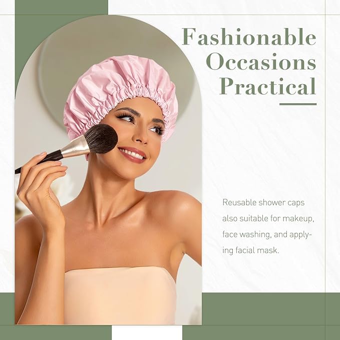 Edoneery Reusable Shower Caps for Women, Waterproof Long Hair Bonnet
