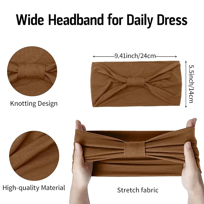 Huachi Wide Headbands for Women Black Stylish Head Wraps Boho Thick Hairbands Large African Sport Yoga Turban Headband Hair Accessories (Pack of 4)