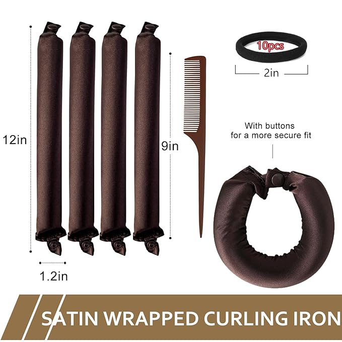 KUREYON Satin Heatless Hair Curler,4 Piece Set,Overnight Heatless Curls